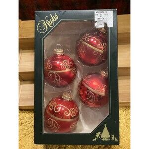 Krebs Christmas Bi-Colored Brillant Red Shine Velvet Balls Gold Silver Paisley